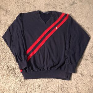 🔥POLO by Ralph Lauren Crewneck Blue and Red Stripe Men's Sweater